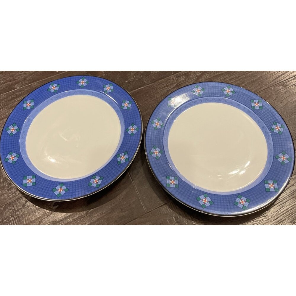 Dansk Nine Patch Quiltings Dinnerware‎ Dinner Plates Portugal Vintage Set Of 2